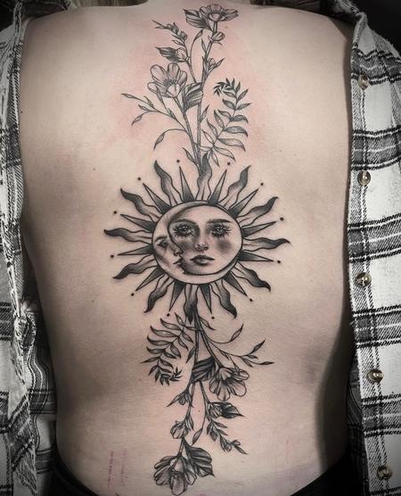 Tattoos - Sun and moon with flowers - 145850